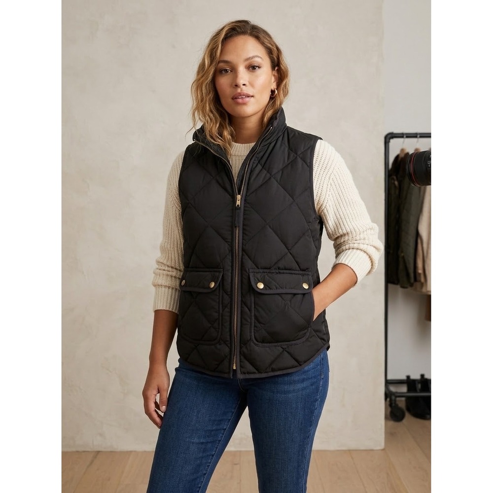 J.Crew Excursion Quilted Down Vest Black Puffer PXS E1013